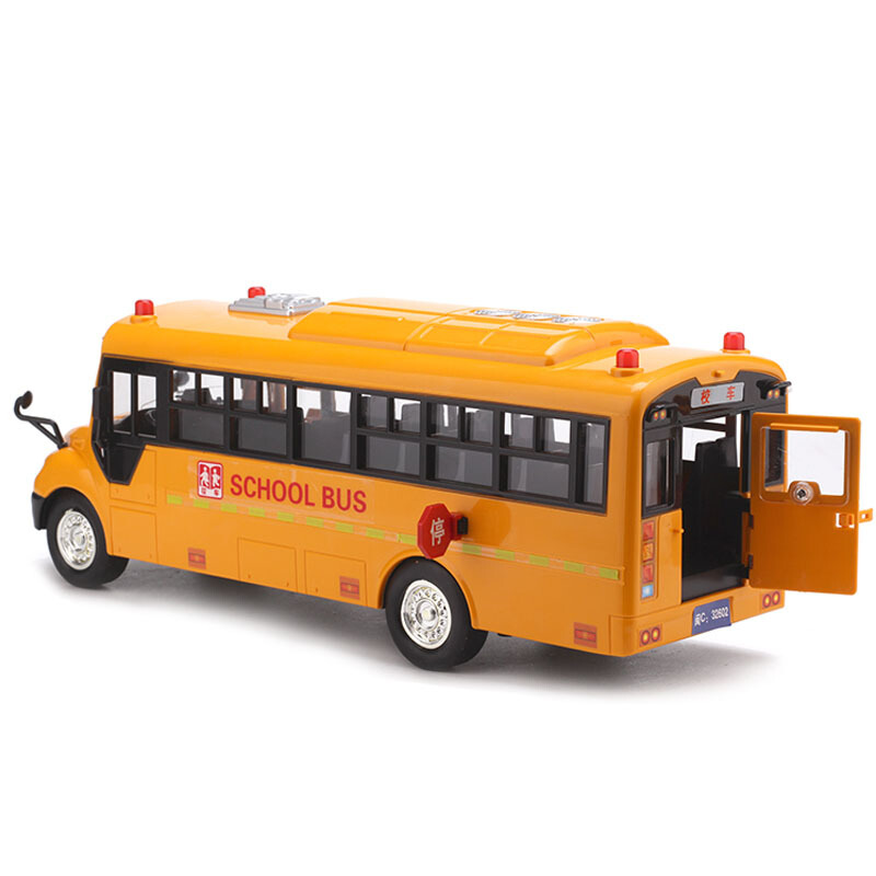 力利大号合金校车模型会讲故事小汽车巴士车公交车宝宝儿童玩具车男孩 带声光早教惯性玩具车