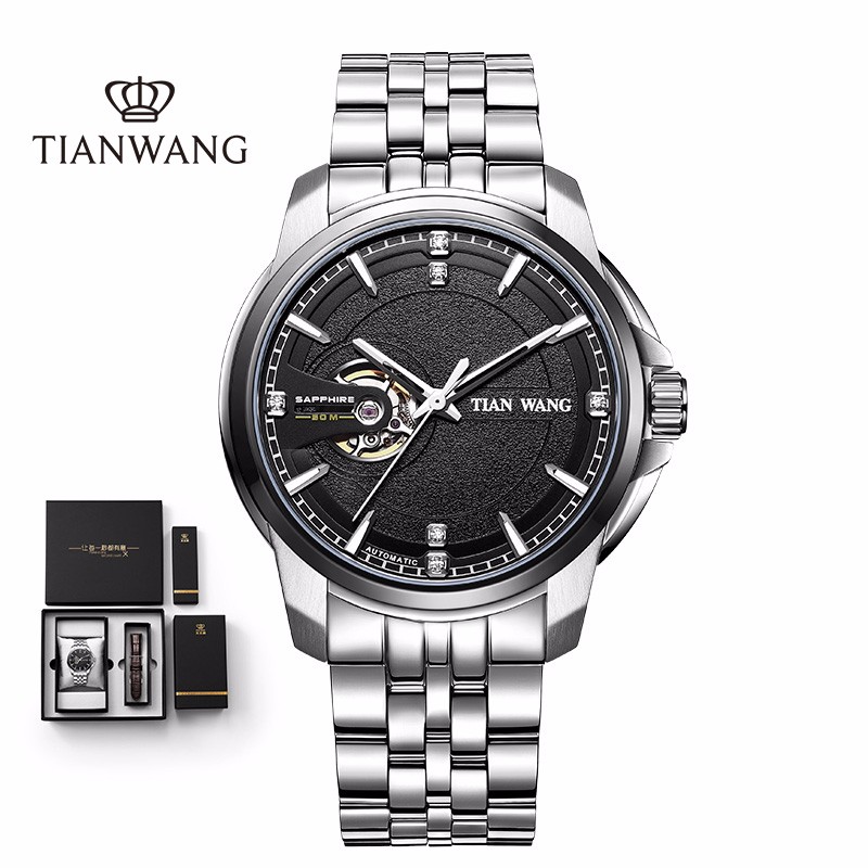 天王表（TIAN WANG）手表2019新品陶瓷表圈男士手表镂空自动机械表高端蝴蝶扣手表