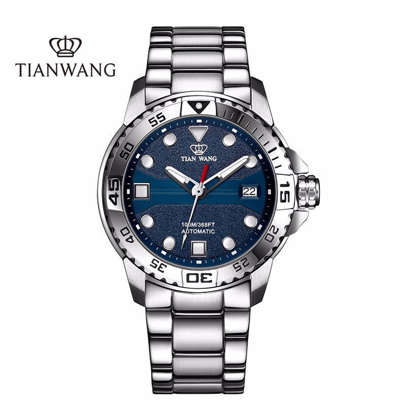 天王表（TIAN WANG）手表 男士手表蓝鳍系列联名款100M潜水超强运动钢带手表自动机械表男表