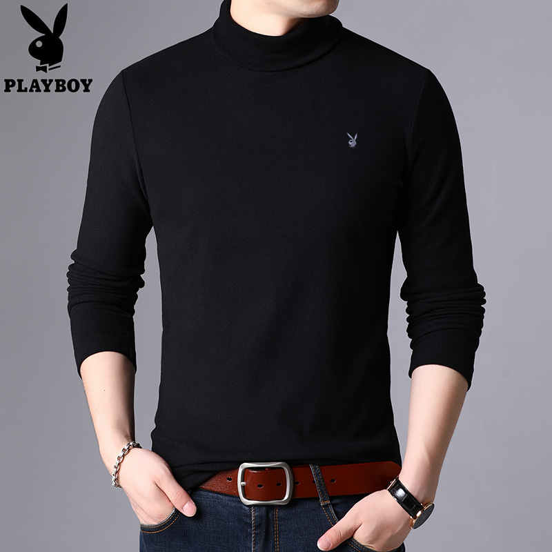 长袖t恤男士青年韩版秋季高领打底衫时尚休闲纯色弹力T恤