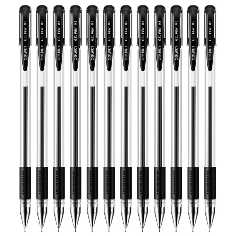 得力6601中性笔 财务办公水性笔 0.5mm签字笔 黑色12支装