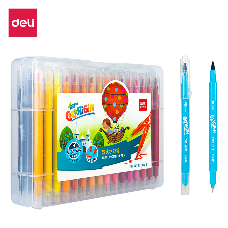 得力双头水彩笔儿童幼儿园学生用彩笔套装12色 24色 36色 48色双头勾线笔