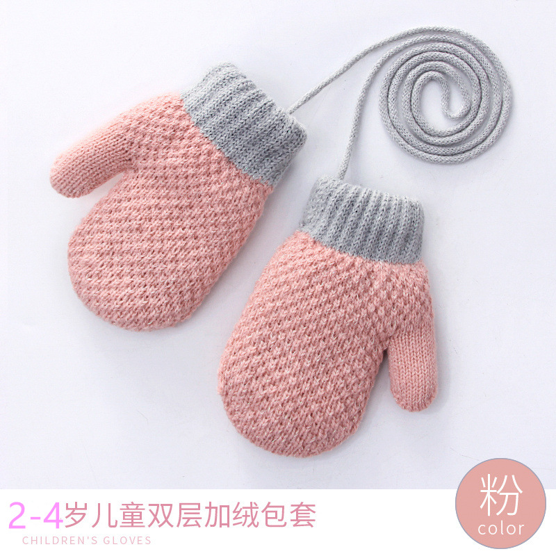 【优品汇】儿童手套女冬季加绒加厚保暖2-4岁幼儿园包指连指包套手套 K16