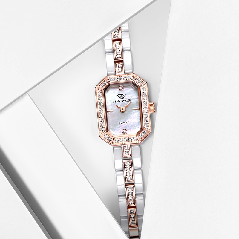 天王表（TIAN WANG）手表 2019年新品女表 陶瓷表带方形女士手表防水石英表