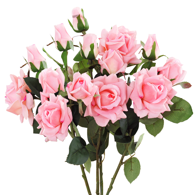 玫瑰仿真花束绢花客厅餐桌装饰花艺插花假花玫瑰配叶花艺