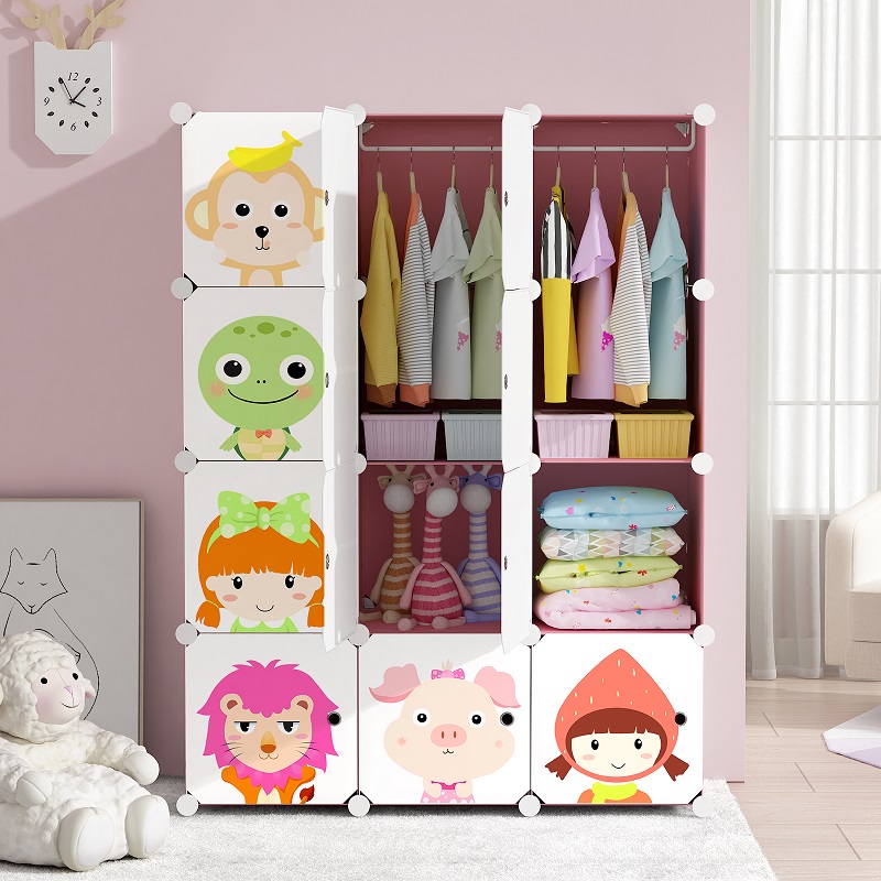安尔雅 简易衣柜 玩具收纳架非布艺环保塑料儿童衣柜组合卡通单双人宝宝衣橱