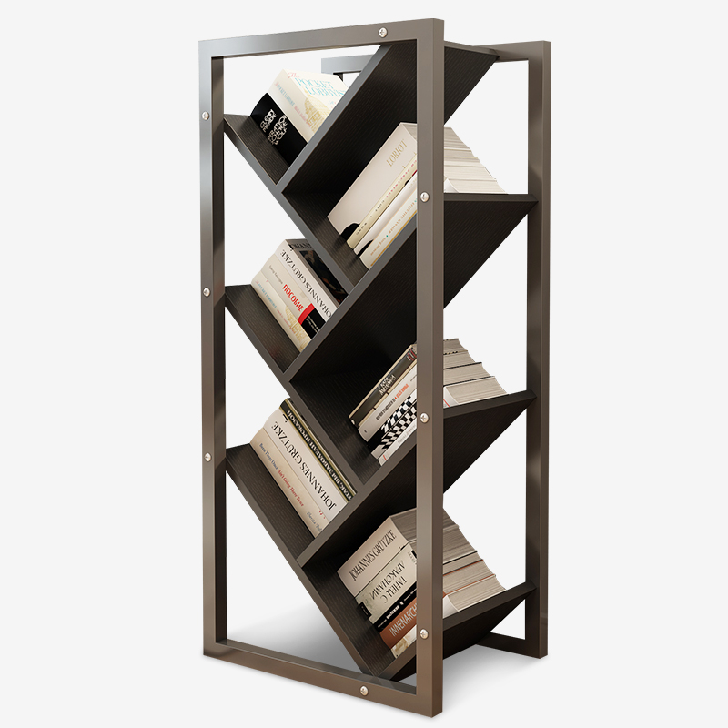 帅力 书架 树形落地实用简易书柜钢木多层储物置物架子 