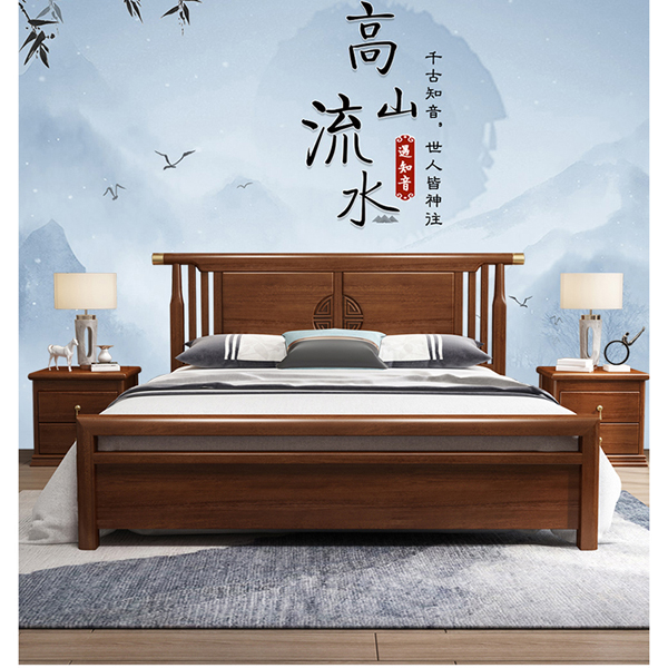 新中式实木床小户型金丝檀木家具轻奢简约1.8主卧双人床