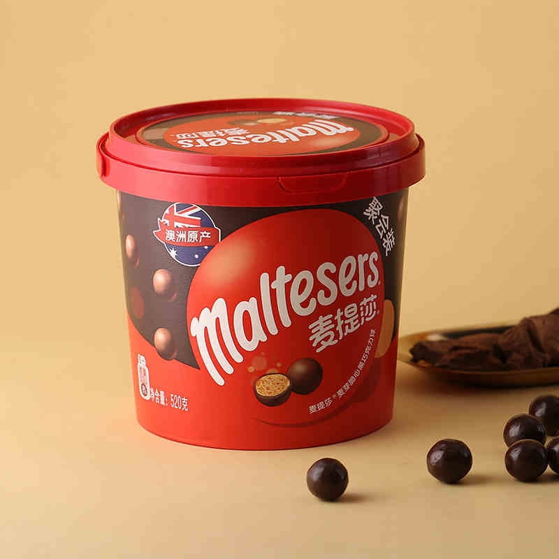 德芙麦提莎麦丽素桶装巧克力网红零食 520g 小吃牛奶夹心黑白巧克力豆