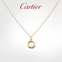 Cartier卡地亚Trinity系列 玫瑰金黄金白金镶钻 三环三色金项链