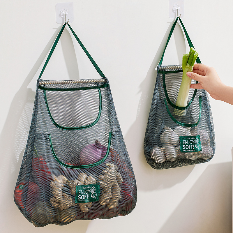 厨房储物袋葱姜蒜收纳筐壁挂蔬菜篮子置物架用品大蒜收纳挂袋神器