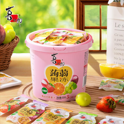 喜之郎蒟蒻果汁果冻吸魔芋可吸520g桶装5口味分享装零食小吃